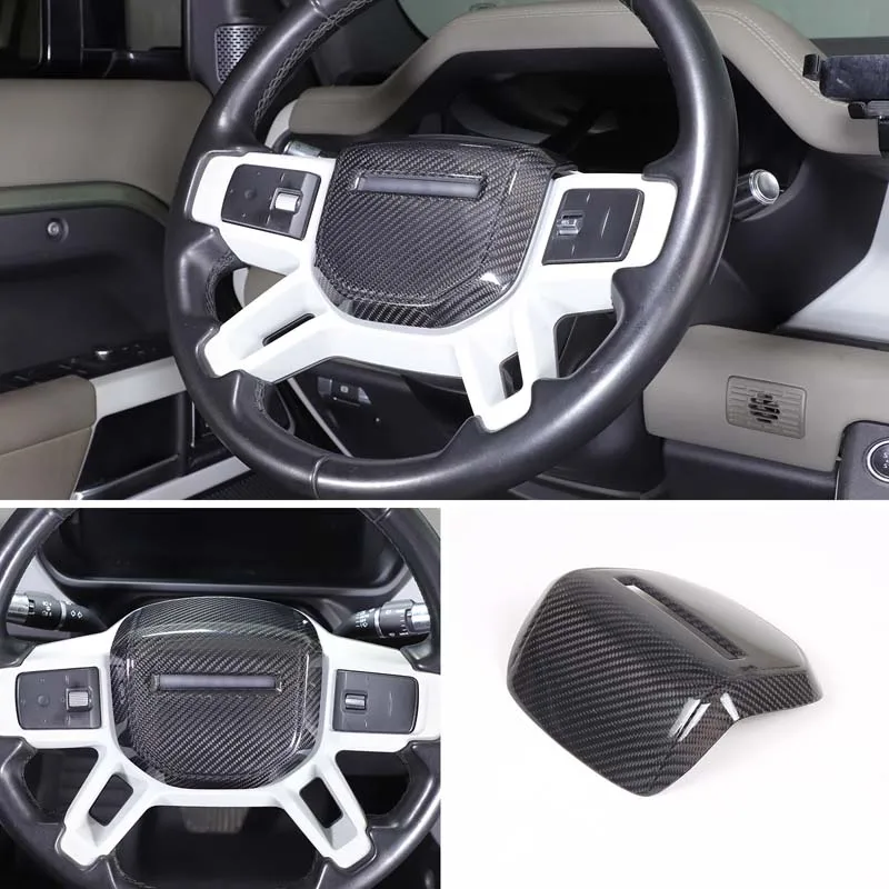 Фото Для Land Rover Defender 90 110 130 2020-2025 настоящая карбоновая рама рулевого колеса автомобиля, накладка, наклейка, автомобильные аксессуары №1