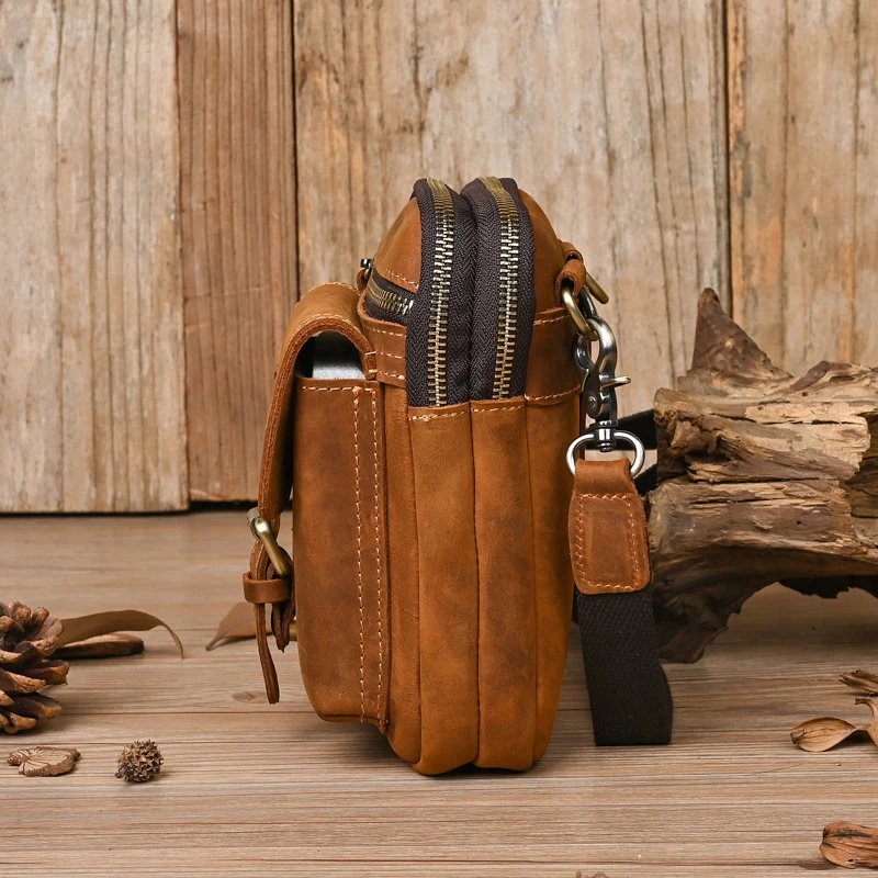 Men Retro Crazy horse Leather Waist Bag Male Real Cowhide Leather Belt Waist Packs for Phone Men's Fanny Crossbody Shoulder Bag