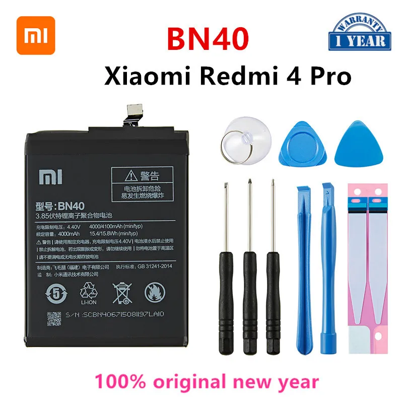 

Xiao mi 100% Orginal BN40 4100mAh Battery For Xiaomi Redmi 4 Pro Prime 3G RAM 32G ROM Edition Redrice 4 BN40 Batteries +Tools