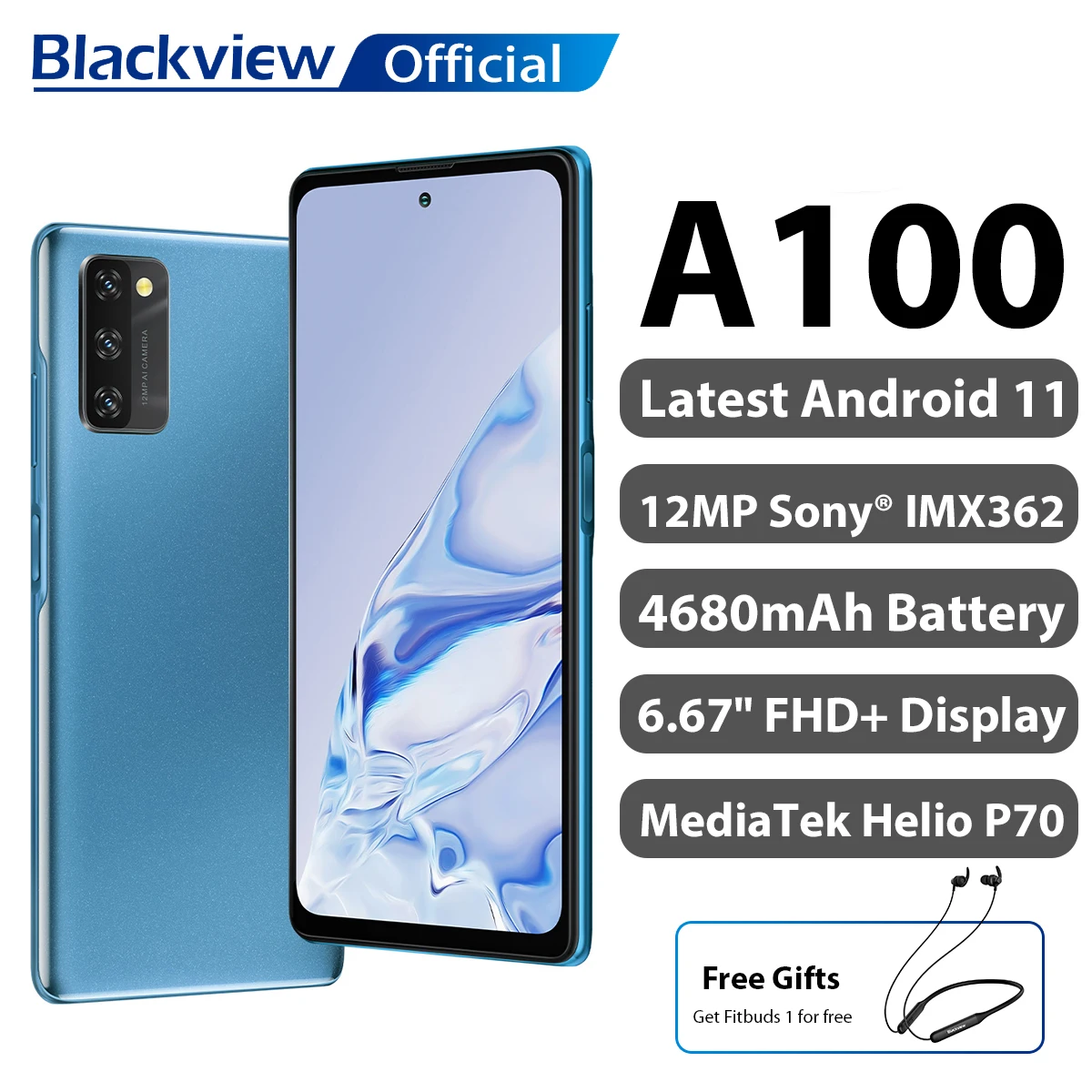 Blackview A100 Helio P70 Android 11 Smartphone 6GB+128GB 6.67 4680mAh Cellphone NFC Cellura 4G LTE Mobile Phone