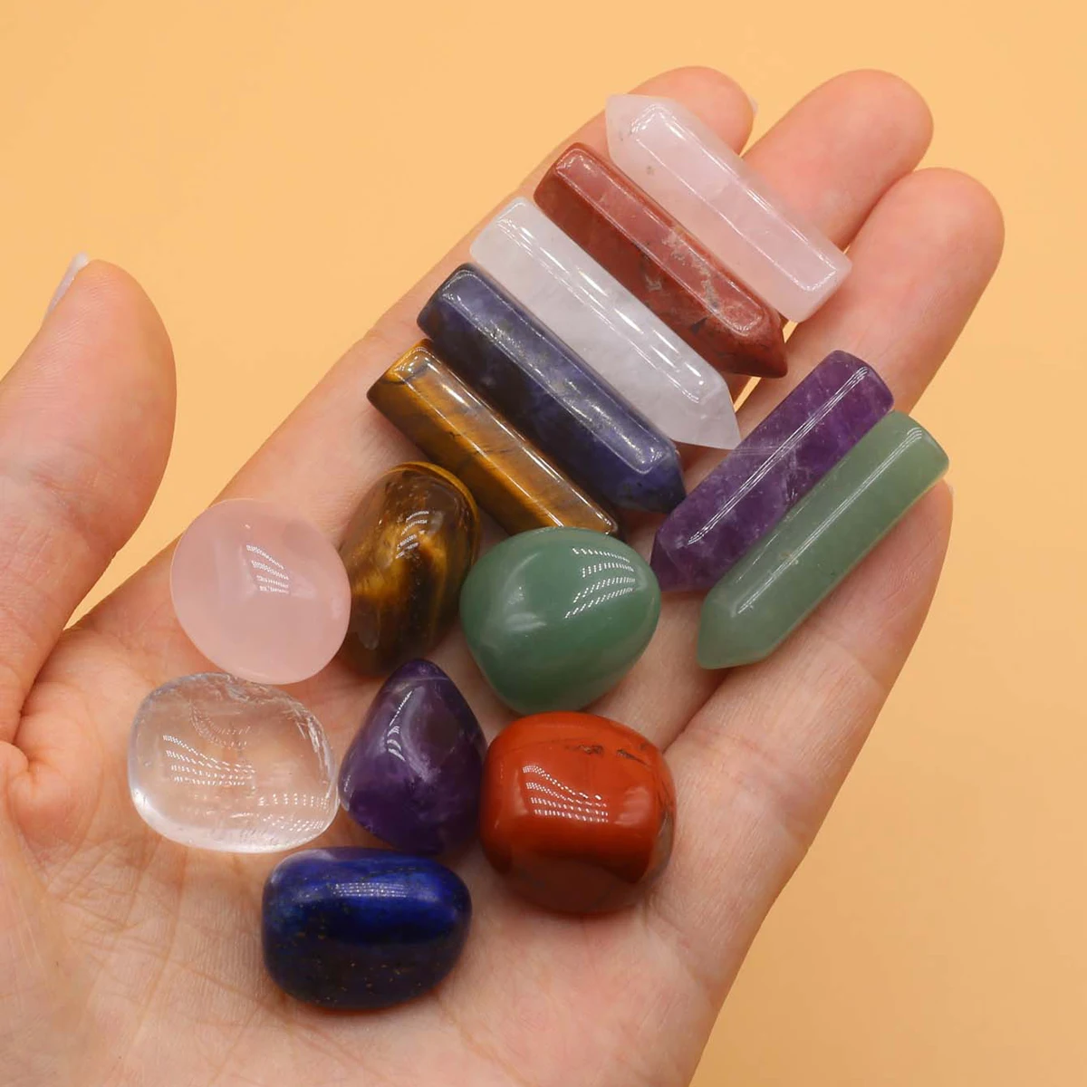 

14 шт./компл. шестигранные Натуральные Искусственные кварцевые аметисты тигровый глаз полированные энергетические Исцеляющие кристаллы ка...