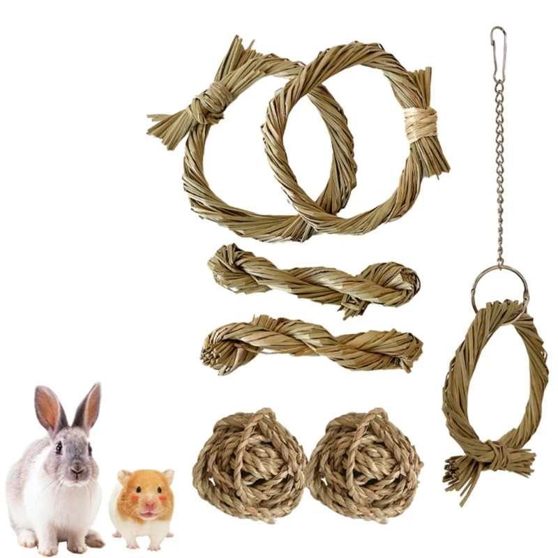 Кролик жевательная игрушка для зубов ручная работа шарик из травяных палочек