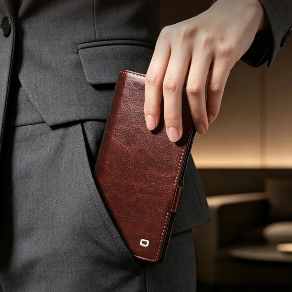 Фото Чехол-книжка Qialino из натуральной кожи премиум-класса для Samsung Galaxy Z Fold 8 Ultra ZFold8, ретро-дизайн, с магнитными слотами для карт, кошелек-обложка №2