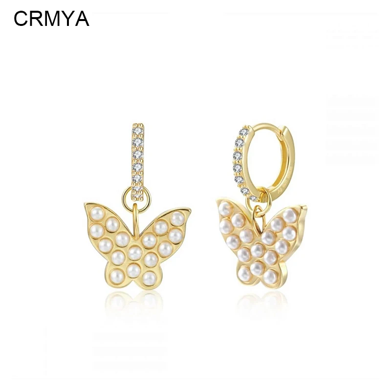 

CRMYA Gold Plated Drop Earrings for Women Piercing Imitation Pearl Butterfly Dangle Earrings 2023 Jewelry Accessories Wholesale