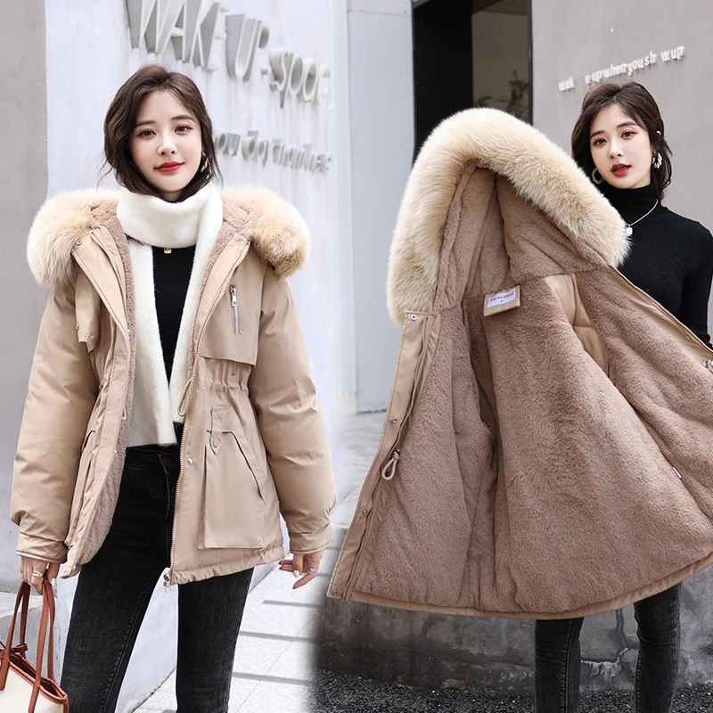 2022 New Winter Jacket Women's Parkas Thick Warm Fur Lining Long Parka Female Hooded Fleece Padded Big Pocket Outwear