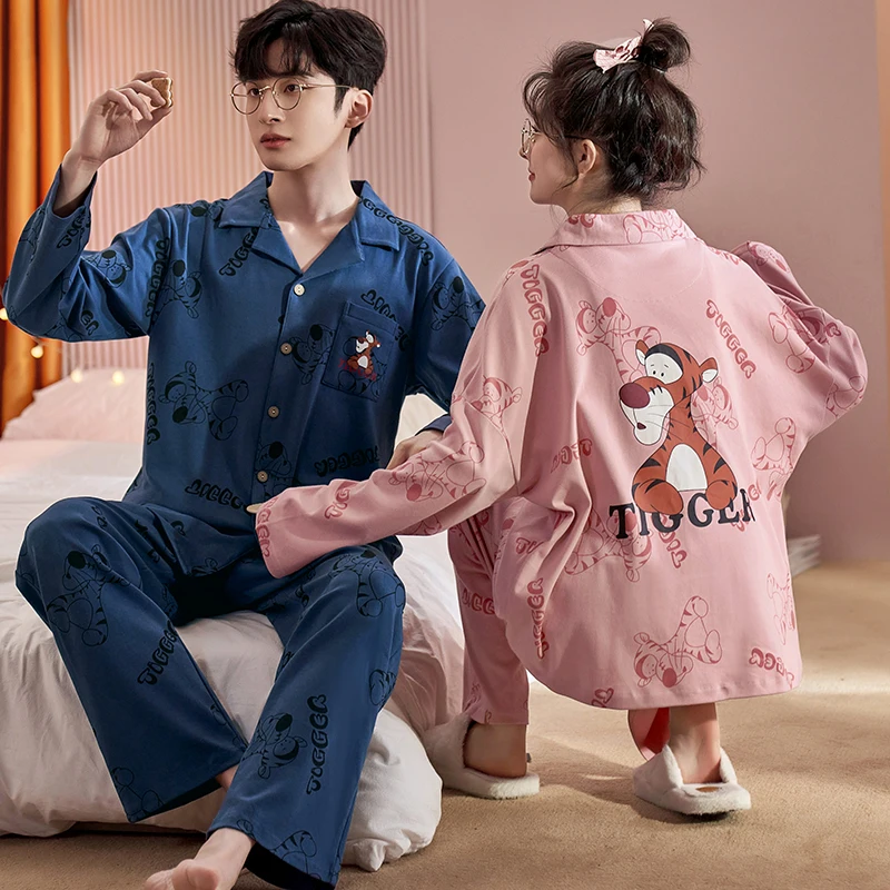 Disney Tigger Pajamas Set for Women Men Couples Long Sleeve Trousers Home Clothes Outside XXL Large Size Luxury Cotton Pijama