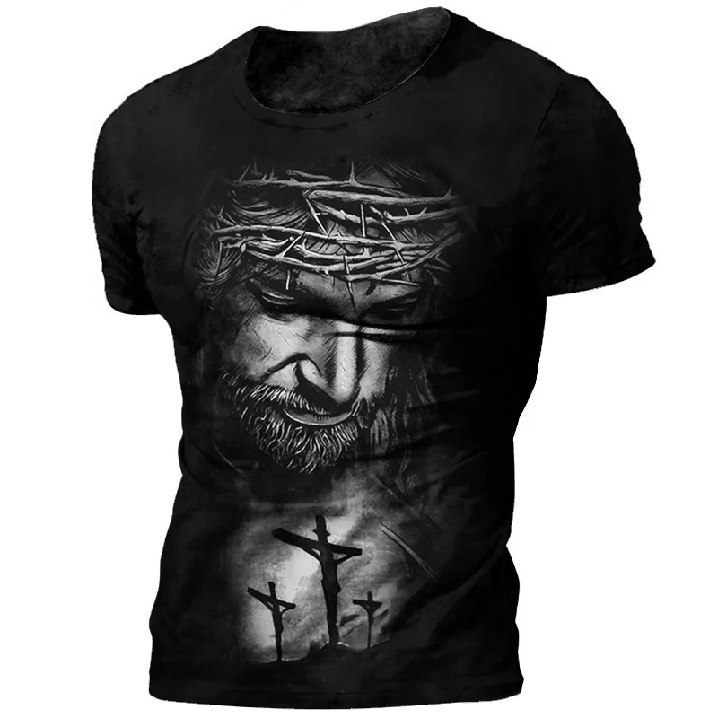 

Retro Men's Jesus T-shirts 3D Printing O-neck Short Sleeve Tops Casual Loose Vintage T Shirt Oversized Tee Shirt Men Clothing