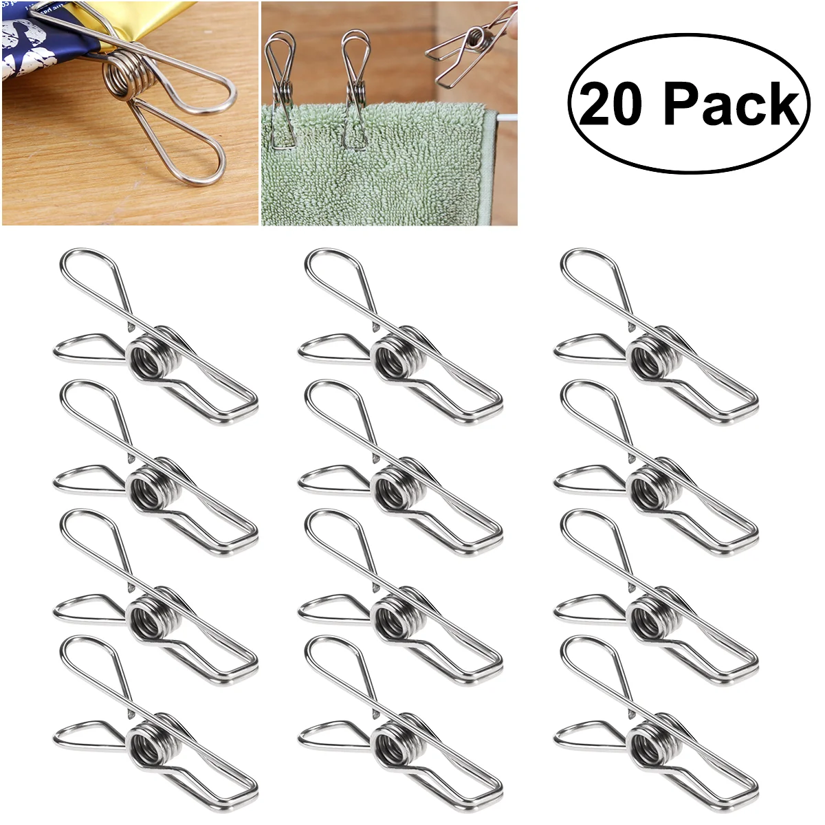 

ROSENICE 20pcs Multipurpose Stainless Steel Clips Clothes Pegs Holders (Silver)