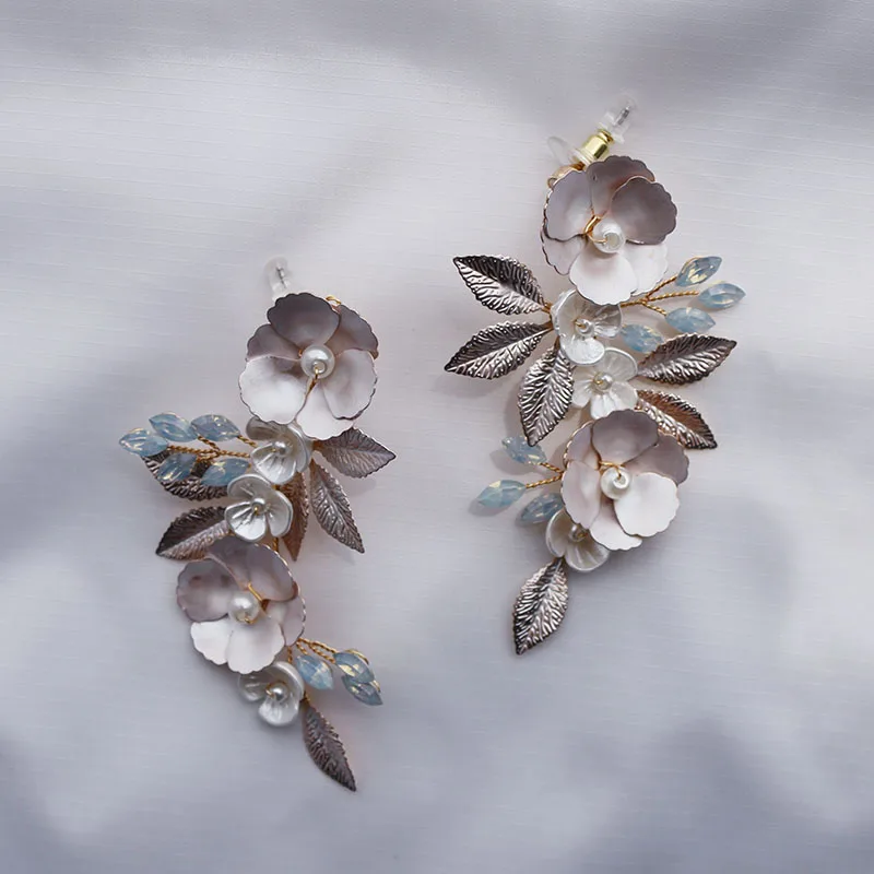 

Hand Painted Floral Wedding Earrings Crystal Bridal Accessories Handmade Gold Silver Color Women Drop Earring