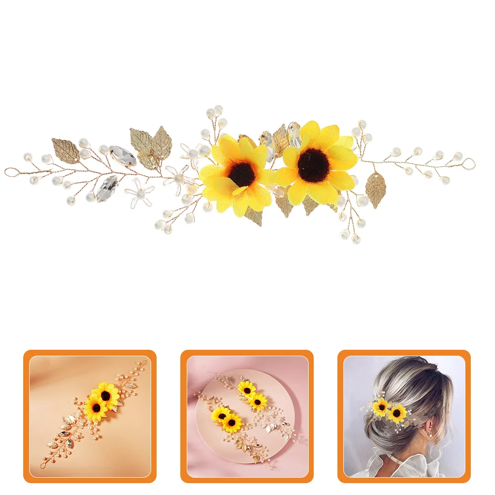 

Sunflower Headband Silk Flowers Zircon Hairband for Wedding Birthday Banquet