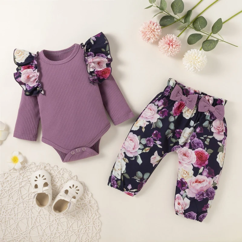 

Super Promotion Fashion Autumn Newborn Baby Girl Clothes Set Long Sleeve Romper Tops Floral Print Pants Infant 2Pcs Outfits