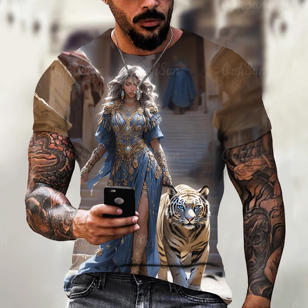 

O-Neck Men's Summer Tees Shirts 3d Print Man Short Sleeve Shirt Beauty And The Beast Male Top T-Shirt Oversized Casual Clothing