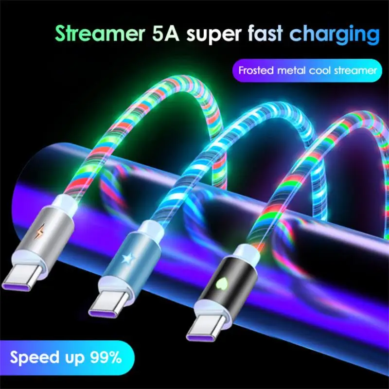 

LED Glow Streamer Cable Phone Charging Micro USB Type C For Cable For iPhone Xiaomi 11 10 Samsung S21 S10 Telephone Charger Wire