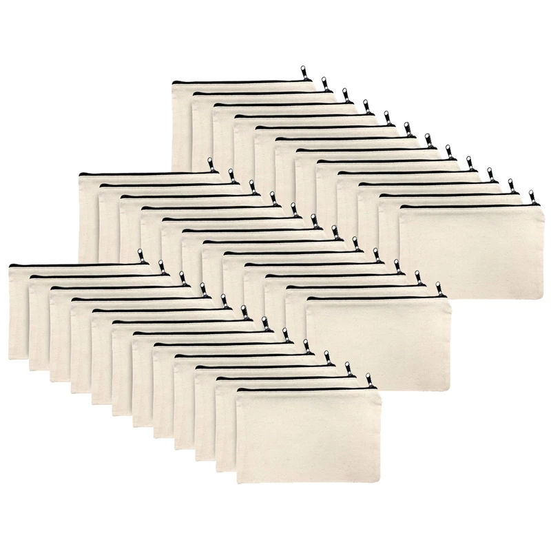 

36Pcs Canvas Zipper Bag Pencil Case Cosmetic Bag Blank Bag DIY Craft Bag Cosmetic Bag Cosmetic Bag DIY Craft School