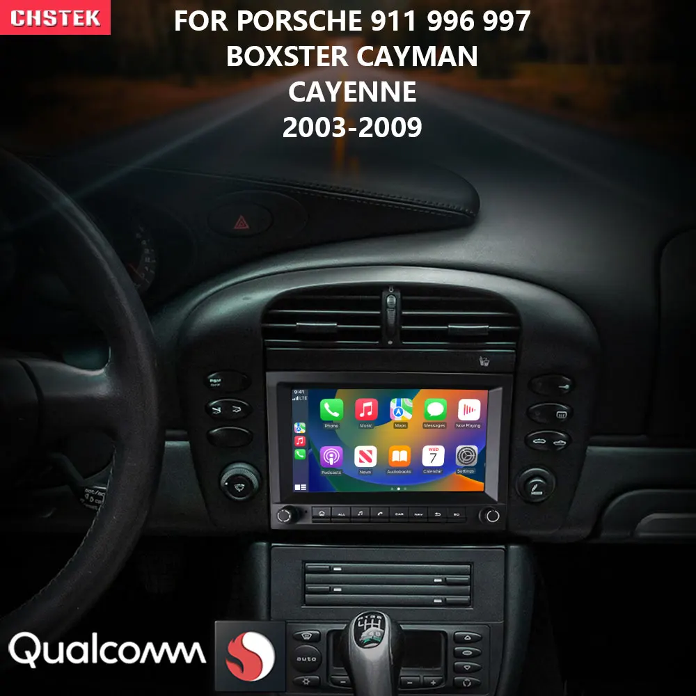 

CHSTEK Qualcomm Car Radio Player Media Video Android Auto Carplay for Porsche Cayman Cayenne 911 996 MK2 Boxster 997 2003-2009