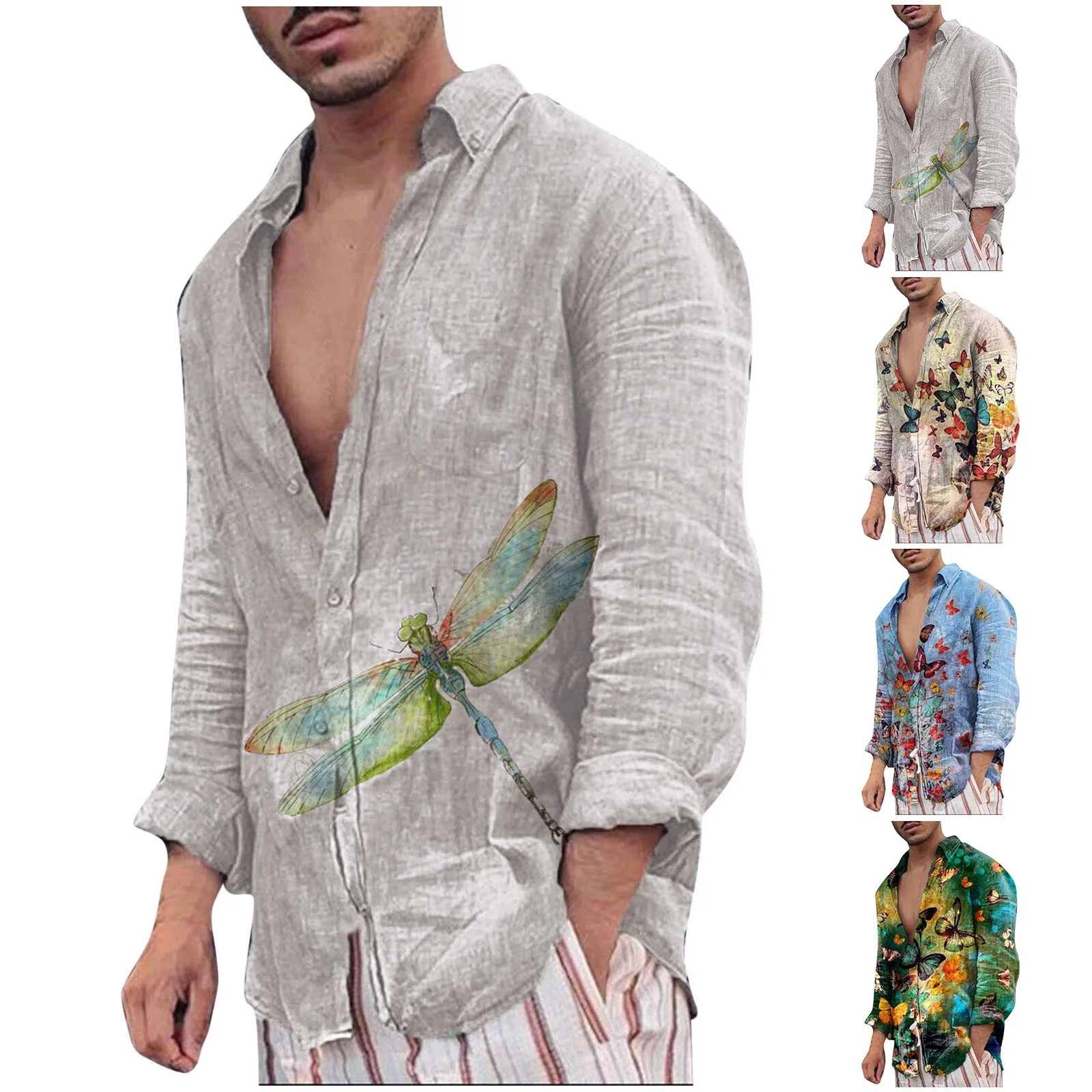 

Men Casual Cotton Linen Long Sleeve Shirts Spring Summer Solid Color Mens Designer Clothes Loose Stand Collar Shirts Blouses