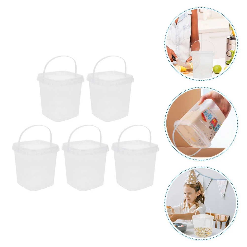 

5 Pcs Drink Bucket Lid Fruits Bucket Ice Cream Containers Cover Square Beverage Bucket Plastic Juice Bucket Clear Container Lid