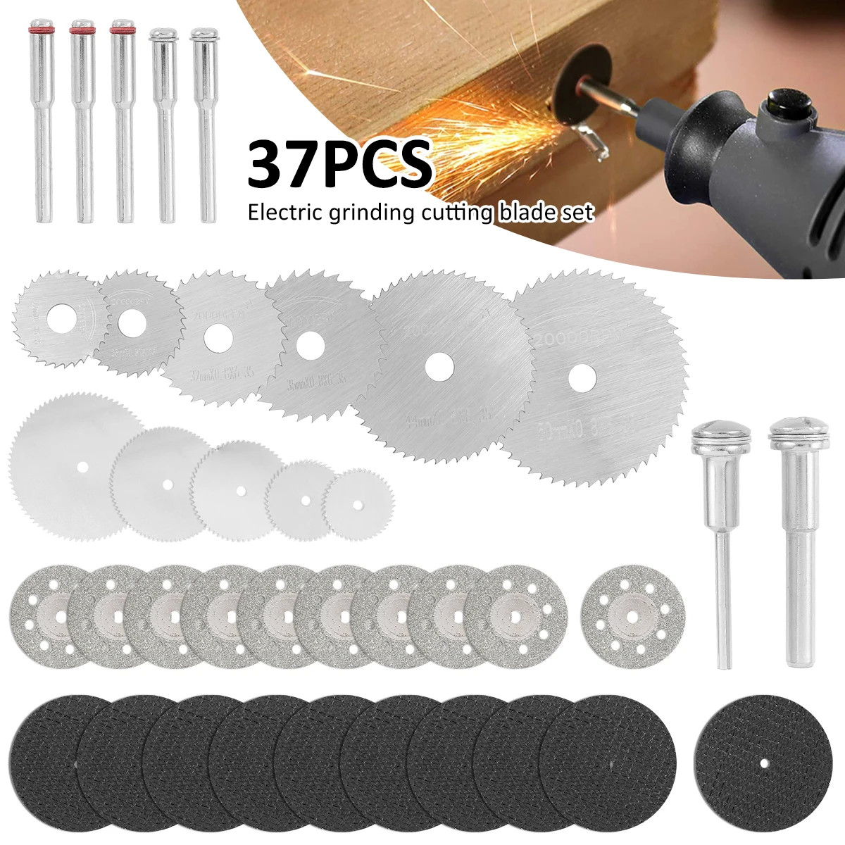 

37pcs Mini Circular Saw Blade Set Wood Cutting Discs Drill Mandrel Cutoff Rotary Tool For Dremel Metal Cutter Power Tool Set