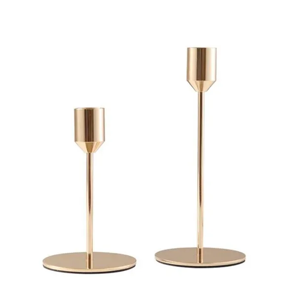 Set Of 2 Shiny Gold Candlestick Holders Wedding Decorative Skinny Taper Candlestick Holder Candle Holders Home Decor (S+L)