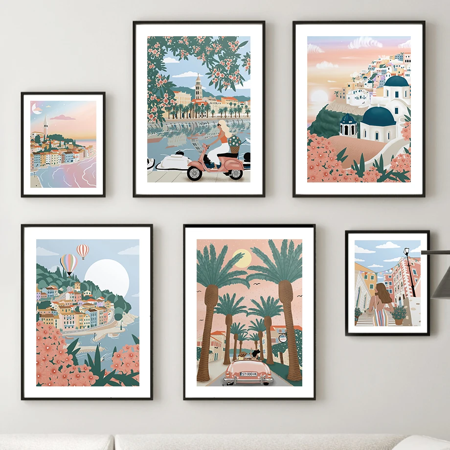 

Santorini Mediterranean Landscape Travel Nordic Posters And Prints Wall Art Canvas Painting Wall Pictures For Living Room Decor