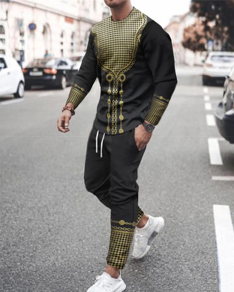 Мужской спортивный костюм повседневная Осенняя футболка с длинным рукавом и