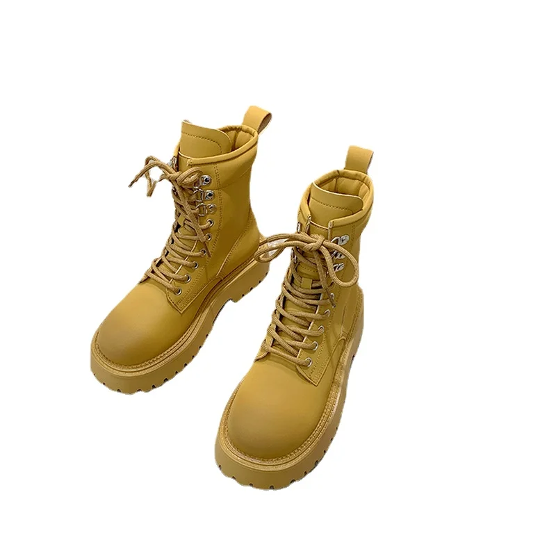 

2022 весенние ботинки из коровьей кожи, женские повседневные ботинки, модная женская обувь в стиле преппи, на платформе и каблуке, со шнуровко...