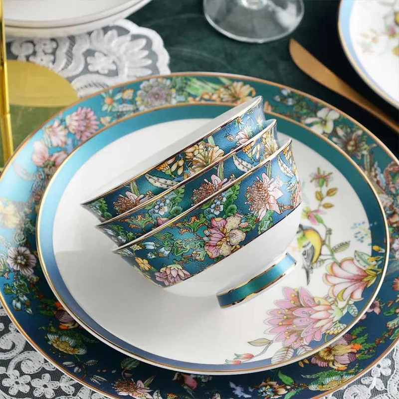 50 PIECES Tangshan bone china tableware set new Chinese dish rice bowl Creative Holiday Gift