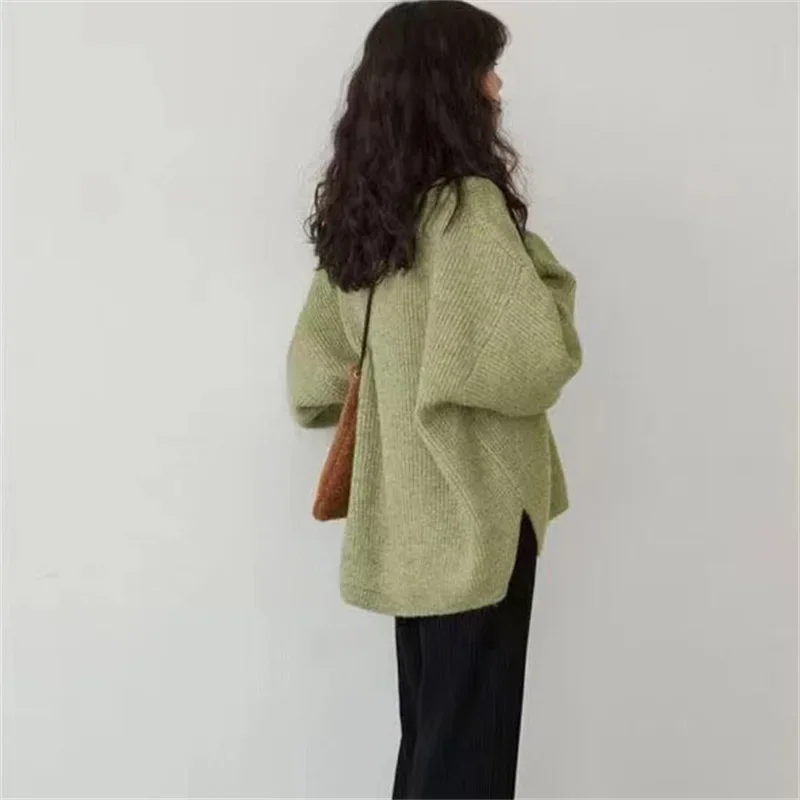 Корейский пуловер с v-образным вырезом в ленивом стиле для женщин осенне-зимний