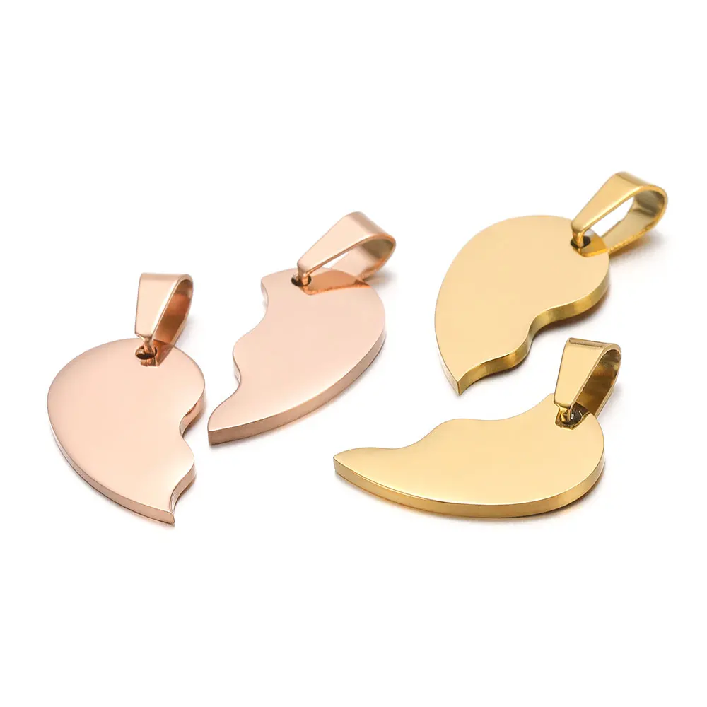 

4Pcs 2Pcs Couple Necklace Pendant Broken Heart Charms Stainless Steel Pendants for Necklace Jewelry Making Valentine's Day GIft