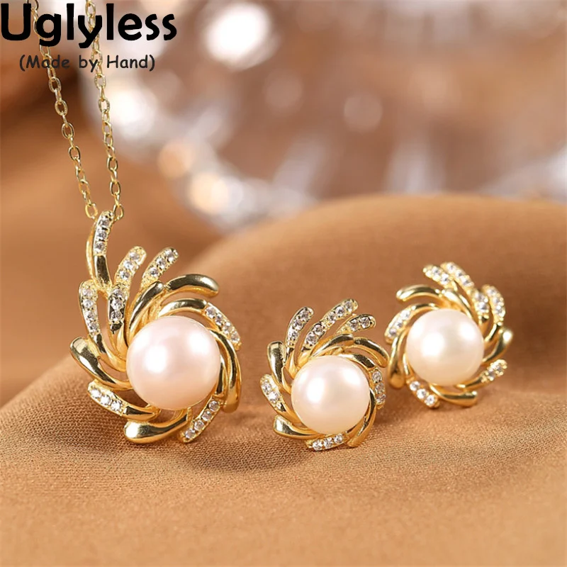 

Uglyless Like Fireworks Blooming Crystals Flowers Jewelry Sets Women 925 Silver Pearls Studs Earrings Pendants Necklace no Chain