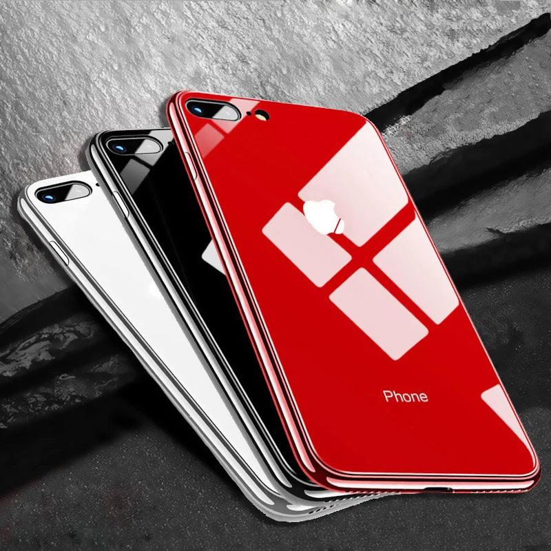 

Electroplating Tempered Glass Phone Case For iPhone 11 12 13 Pro Max XS XR X 8 7 6 6s Plus Black White Red Gold Cover Funda Case