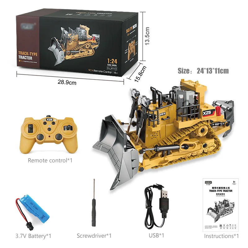 1:24 9CH RC Bulldozer Truck Car Crawler Type Alloy Shovel Engineering Forklift Heavy Excavator Children's Toys Gifts for Kids |