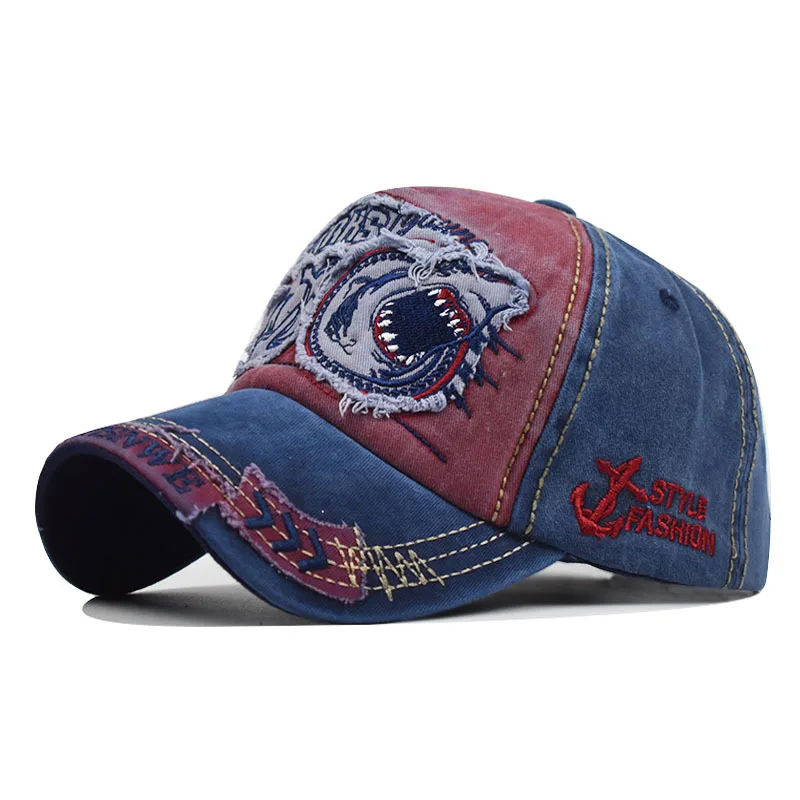 

Shark Embroidered Baseball Cap Cotton 3D Large Letter Three-dimensional Sun Hat Hip-hop Peaked Cap for Men and Women