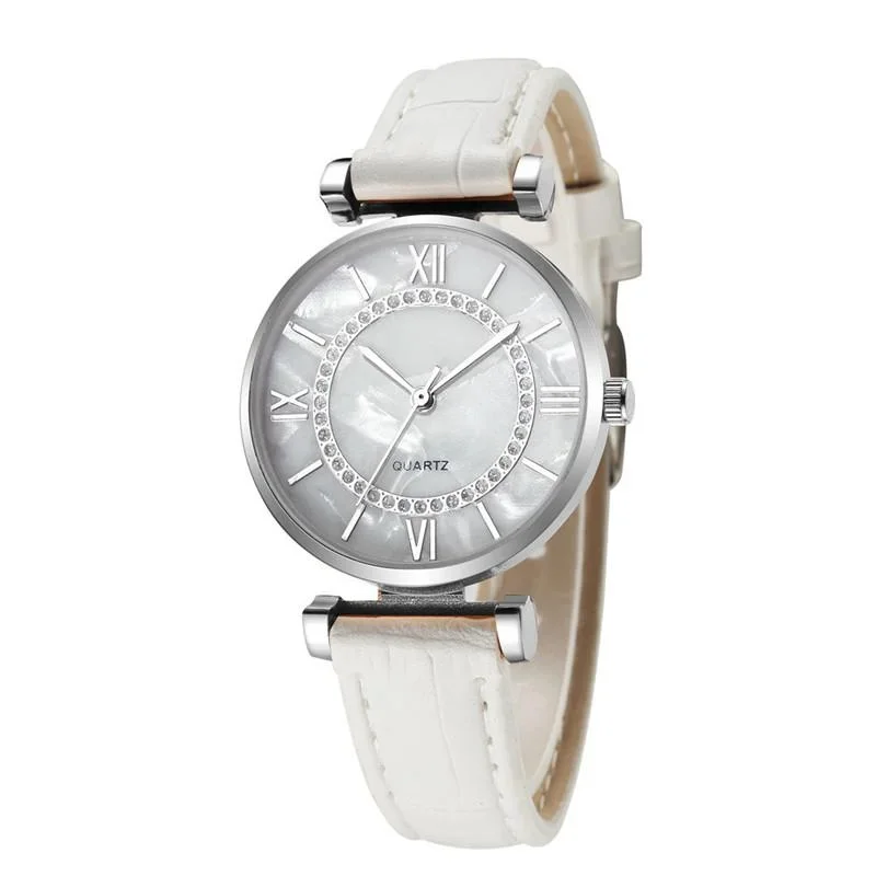 Простые модные женские часы с римскими цифрами кварцевые наручные круглым