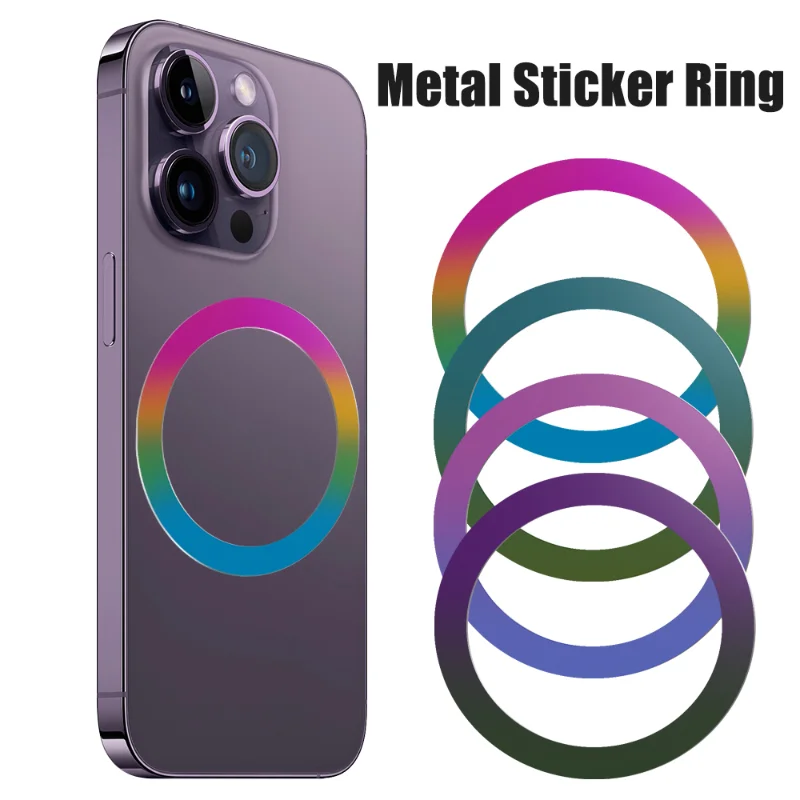 

5Pcs Magnetic Metal Plate Ring for Magsafe Wireless Charger Iron Sheet Colorful Gradient Magnet Stainless Steel Sticker Rings