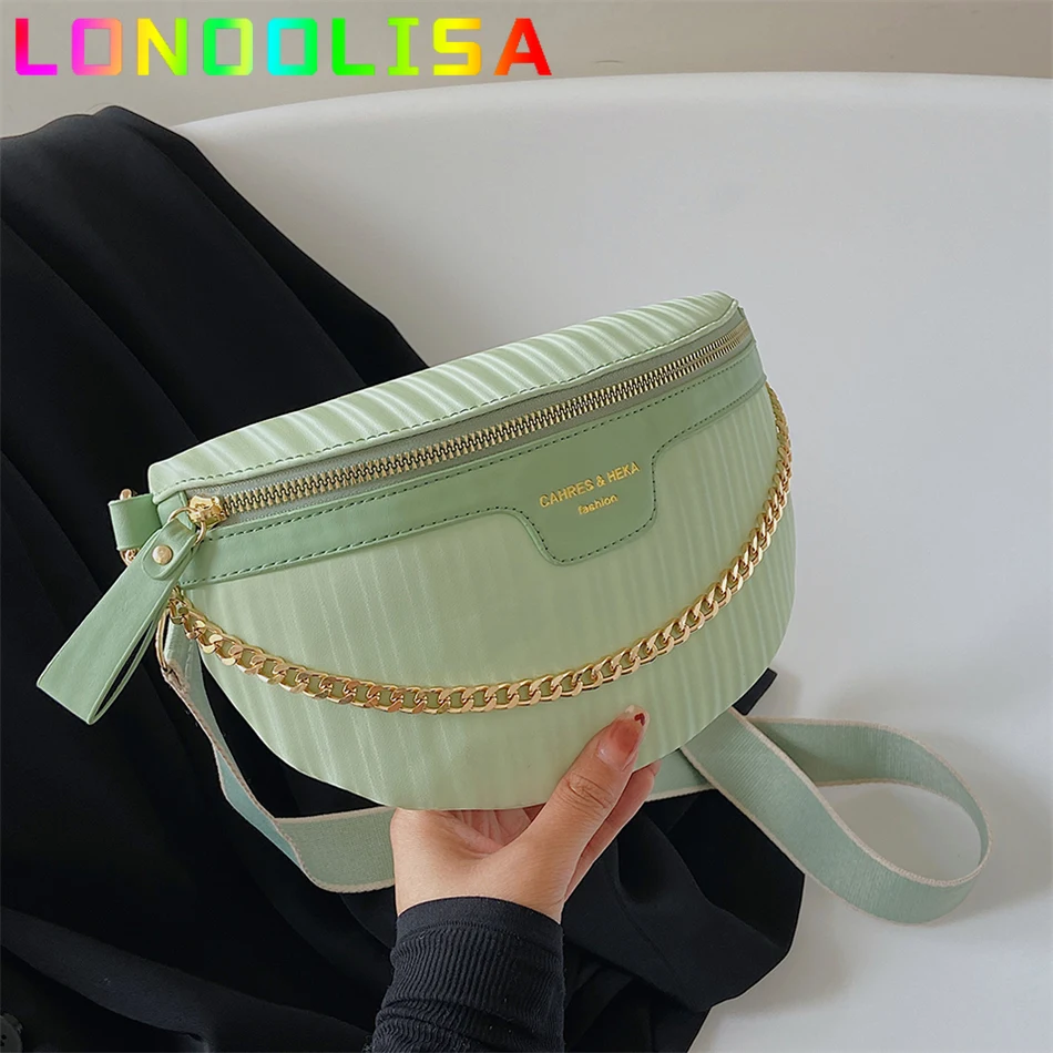 

Summer Women's Chain Fanny Pack Soft Leather Waist Shoulder Crossbody Chest Bag Female Handbags and Purses Ladies Belt Wallets
