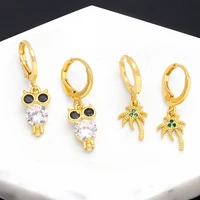 cute small owl dangle earrings for women copper zircon palm tree earrings gold plated jewelry friends gifts ersa105