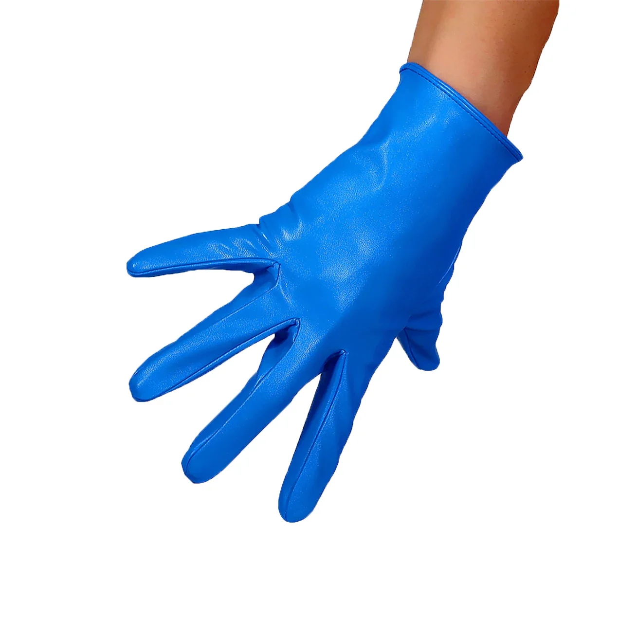Фото Женские короткие зимние перчатки для вождения Klein Blue из искусственной кожи, для повседневного использования, для Хэллоуина, вечеринок, танцев, костюмов, модных образов и косплея №2