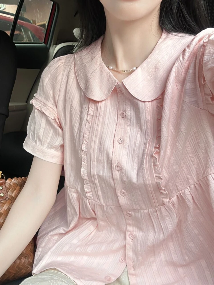 Японская плиссированная однотонная Милая женская рубашка простая милая блузка