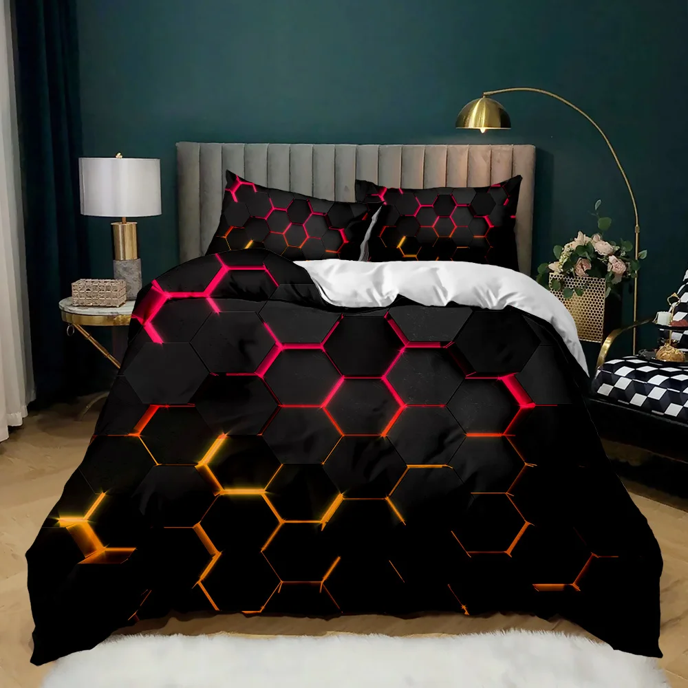 

Modern Teens Home Textile Geometric Hexagon Bedding Set 2/3pcs Twin Full Size Machinery Style Quilt/Comforter Cover With Zipper