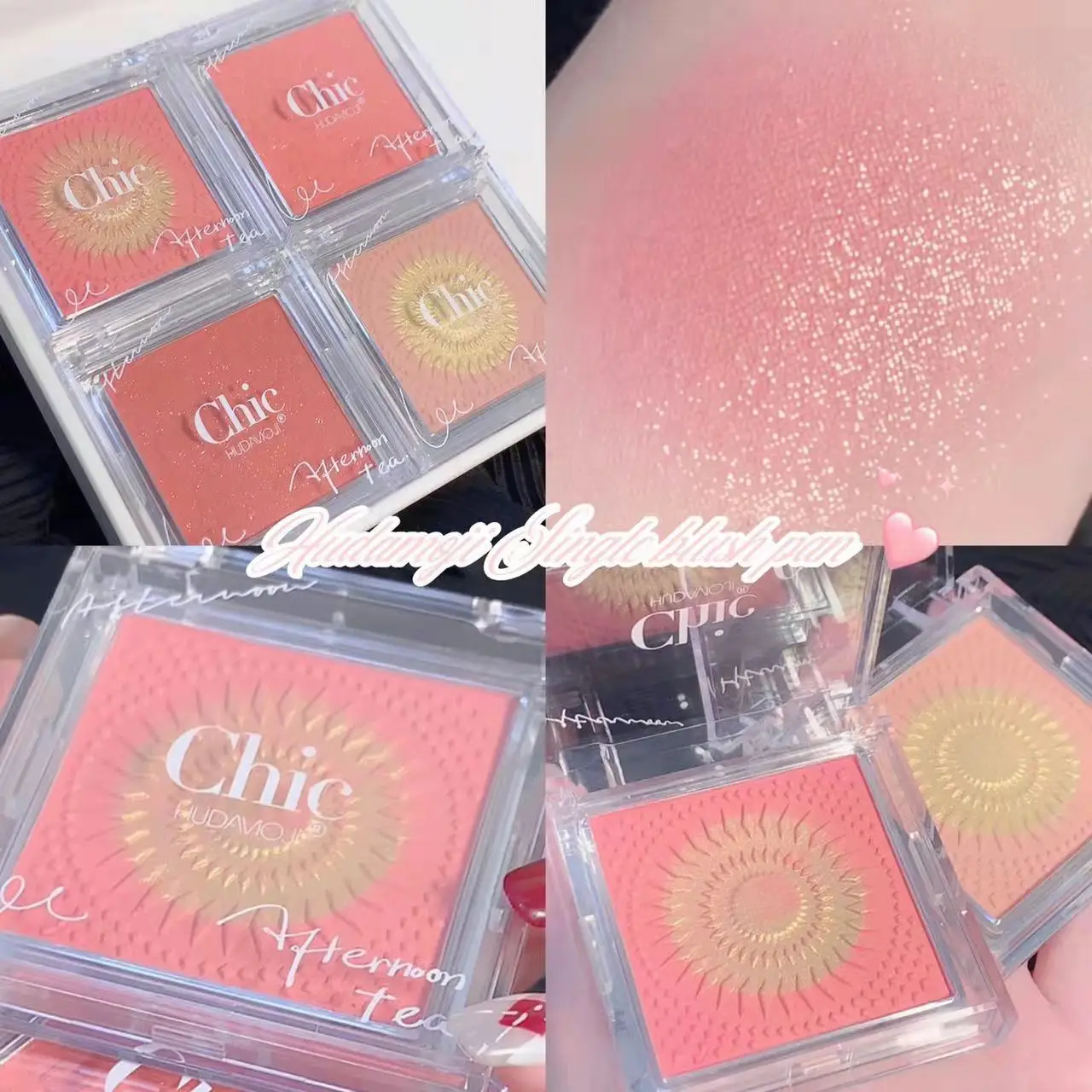 

Hudamoji Strawberry Blush Matte Mineral Blush Powder Bright Shimmer Face Blush Cute Kawaii Peach Korean Blush Palette Makeup