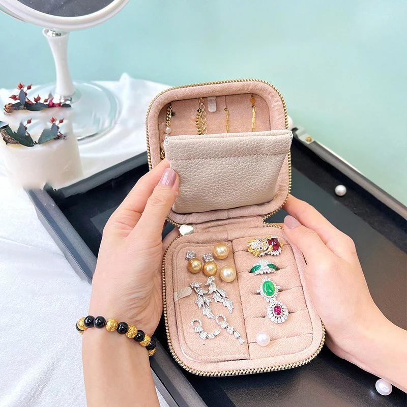 Портативная плюшевая шкатулка для драгоценностей из искусственной кожи