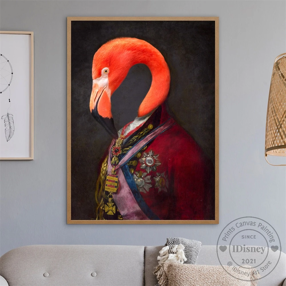 

Flamingo Vintage Portrait Poster Renaissance Animal Canvas Painting Print Altered Human Body Wall Art Posters Room Home Decor