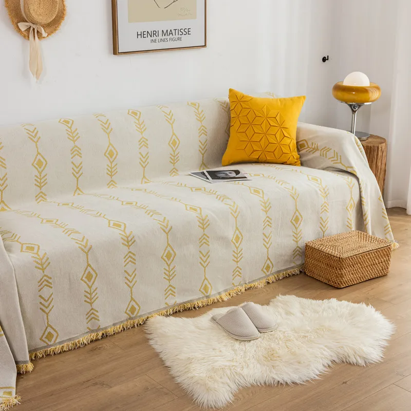 

Corner Sofas Cover Northern Snow Neil Full-shaped Color Weaving Jacquard Geometric Fishbone Hits Sofa Towel Cushion