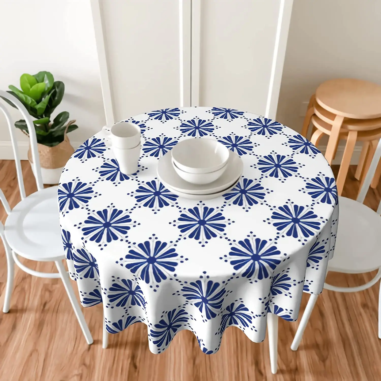

Round Tablecloth 60 Inch Mexican Traditional Talavera Table Cloths Waterproof Table Cover for Party Dining Holiday Banquet