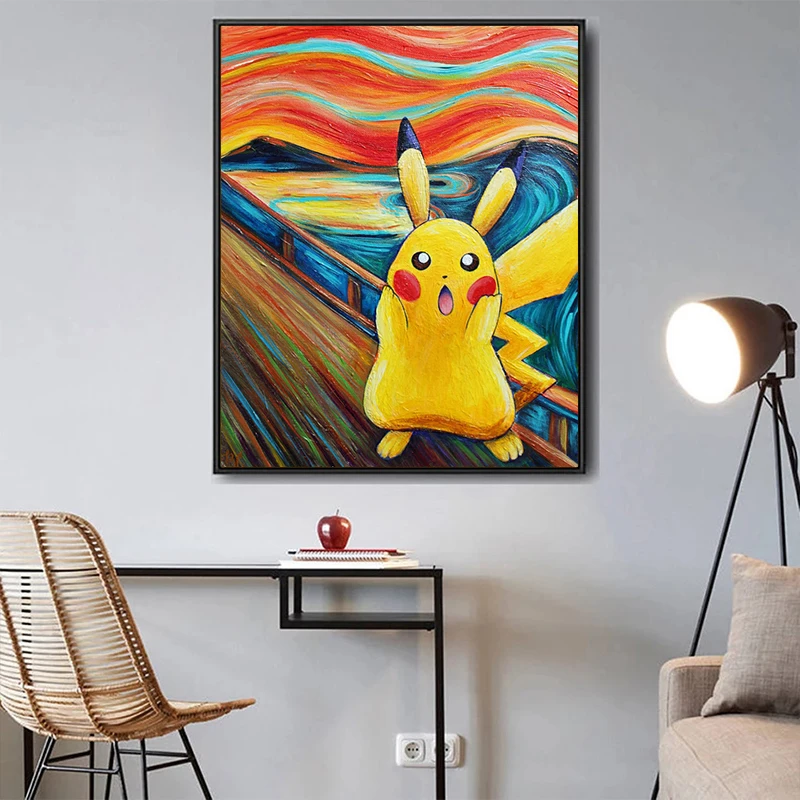 

Pikachu Pokemon Parody Art Print Pokemon Pikachu Oil Painting for Living Room Bedroom Decorative Cuadros Wall Decor Gift
