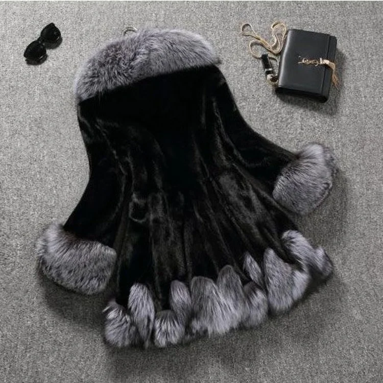 ICCLEK New 2018 imitation fur women's coat medium long hooded fox fur man made fur mink fur coat