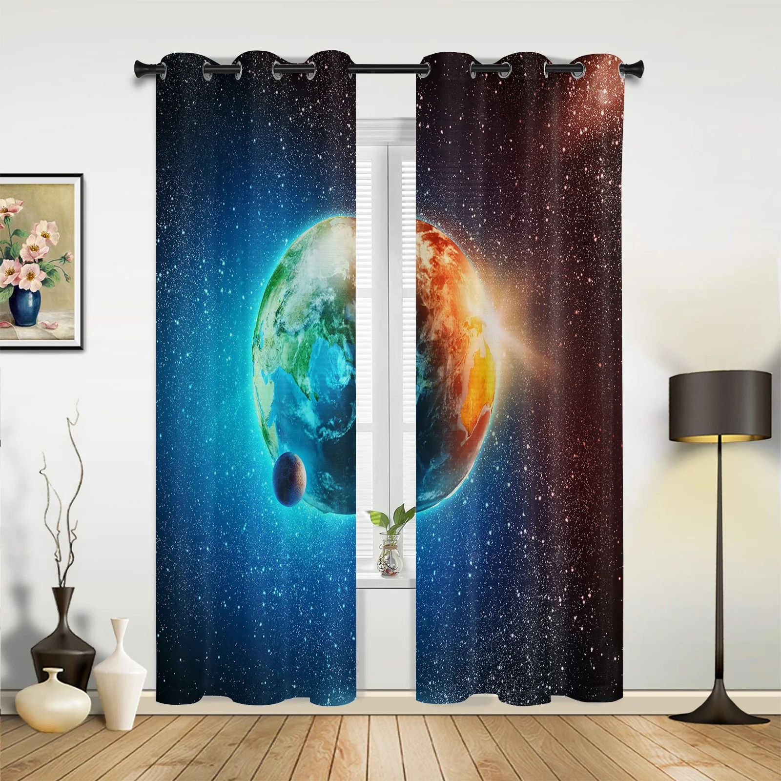 

Earth Universe Space Stars Curtains for Bedroom Living Room Drapes Kitchen Children's Room Window Curtain Modern Home Decor