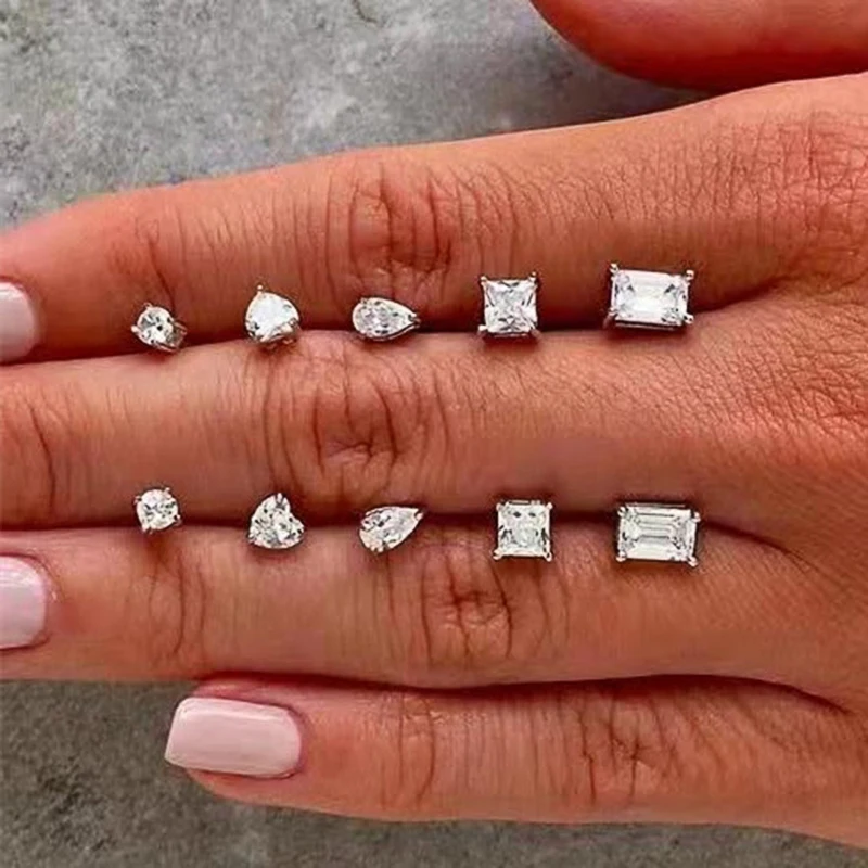 

New Simple Cubic Zirconia Stud Earrings for Women Daily Wear Party Fashion Versatile Female Jewelry Exquisite Gift Wholesale