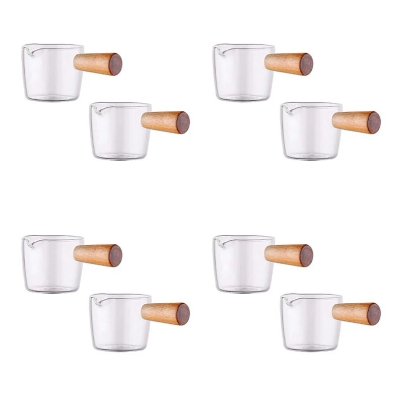 

8PCS Transparent Glass Creamer With Wooden Handle, Mini Coffee Milk Creamer Pitcher. 50Ml